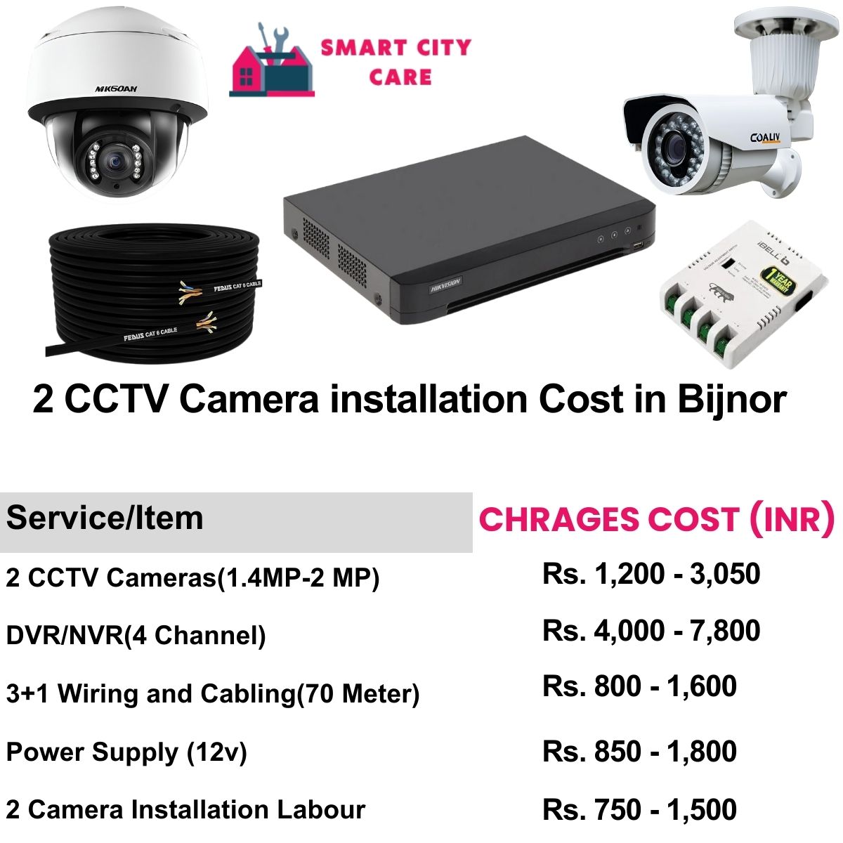 2 CCTV camera installation cost list in  Bijnor