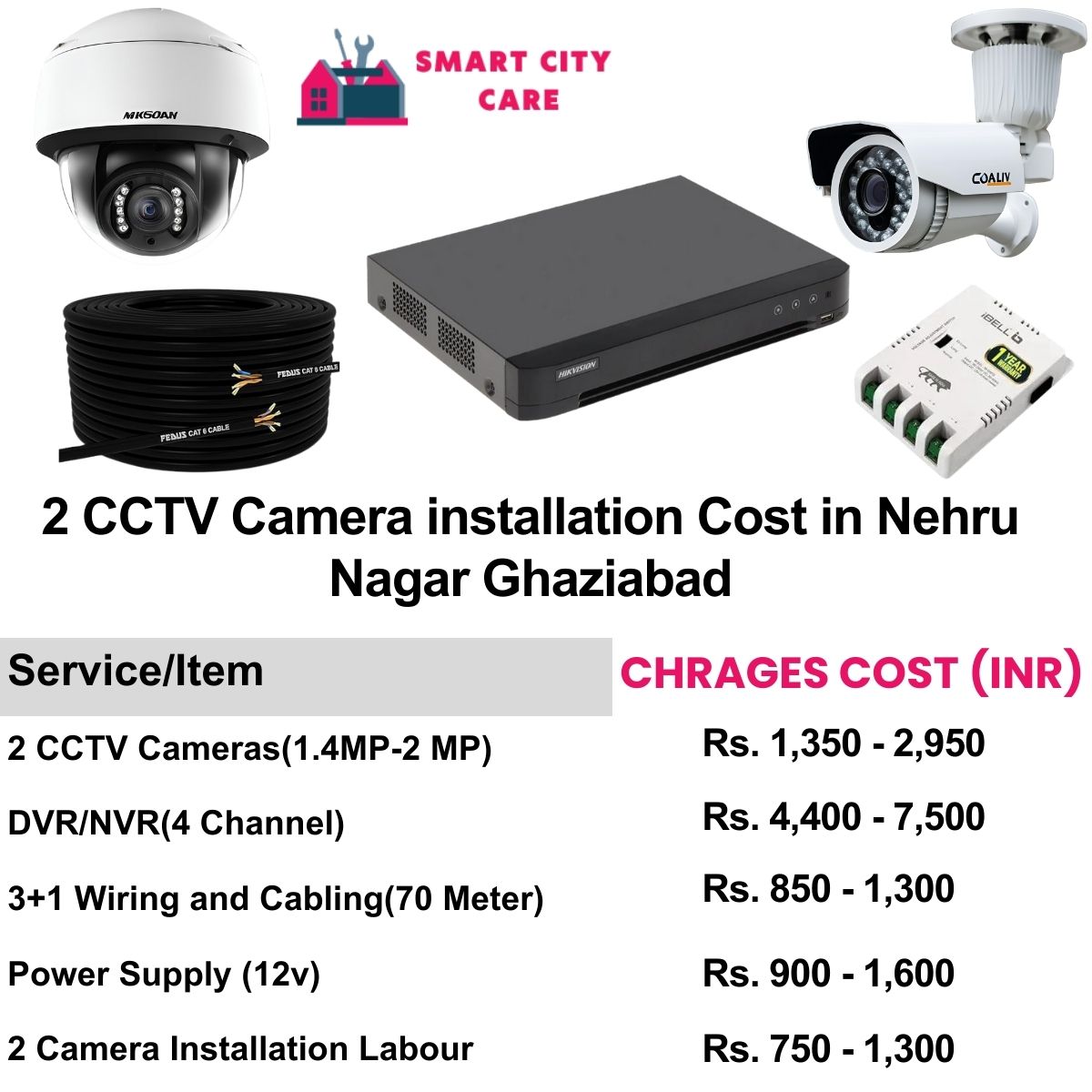 2 CCTV camera installation cost list in  Ghaziabad, Nehru Nagar