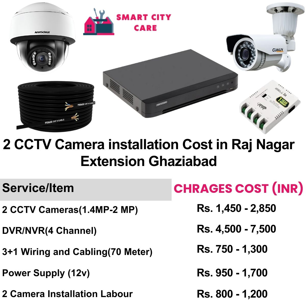 2 CCTV camera installation cost list in  Ghaziabad, Raj Nagar Extension