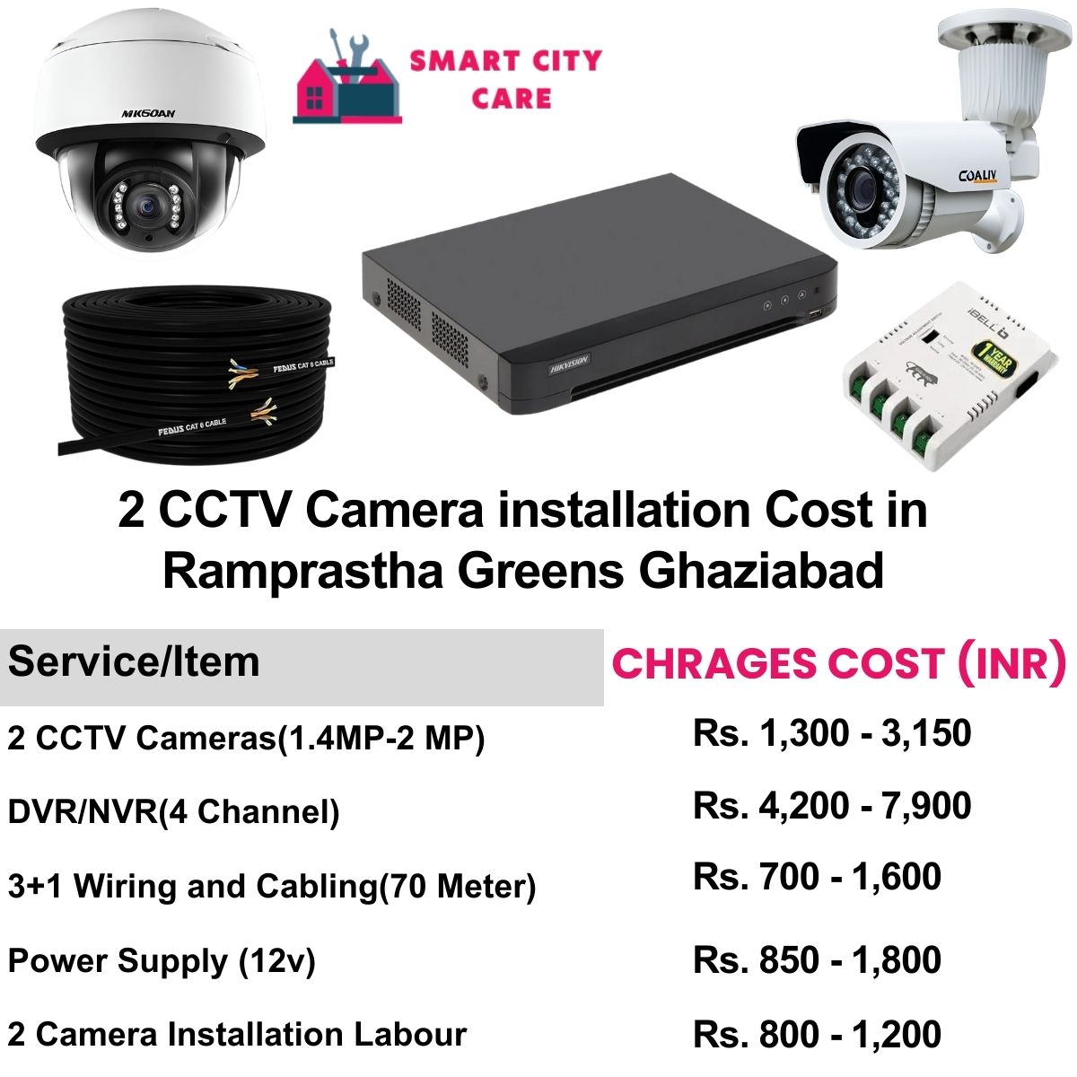 2 CCTV camera installation cost list in  Ghaziabad, Ramprastha Greens