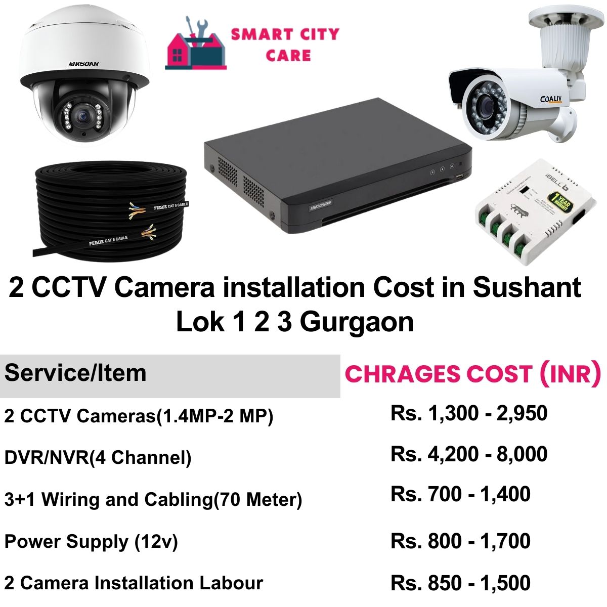 2 CCTV camera installation cost list in  Gurgaon, Sushant lok 1 2 3