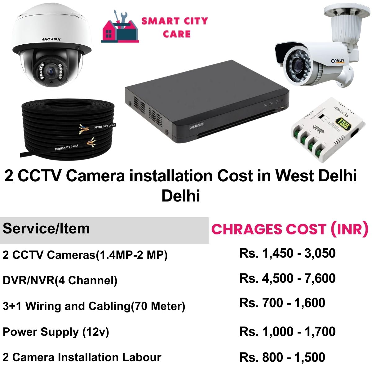 2 CCTV camera installation cost list in Delhi, West Delhi