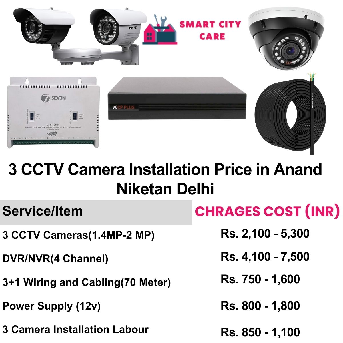 3 CCTV camera installation cost list in  Delhi, Anand Niketan