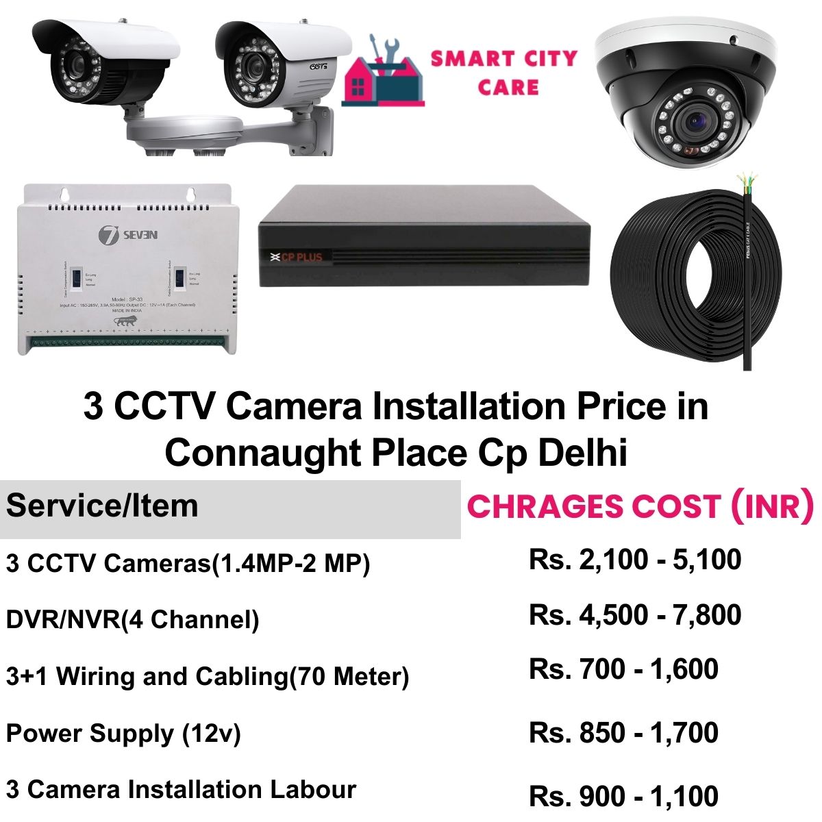 3 CCTV camera installation cost list in  Delhi, Connaught Place cp