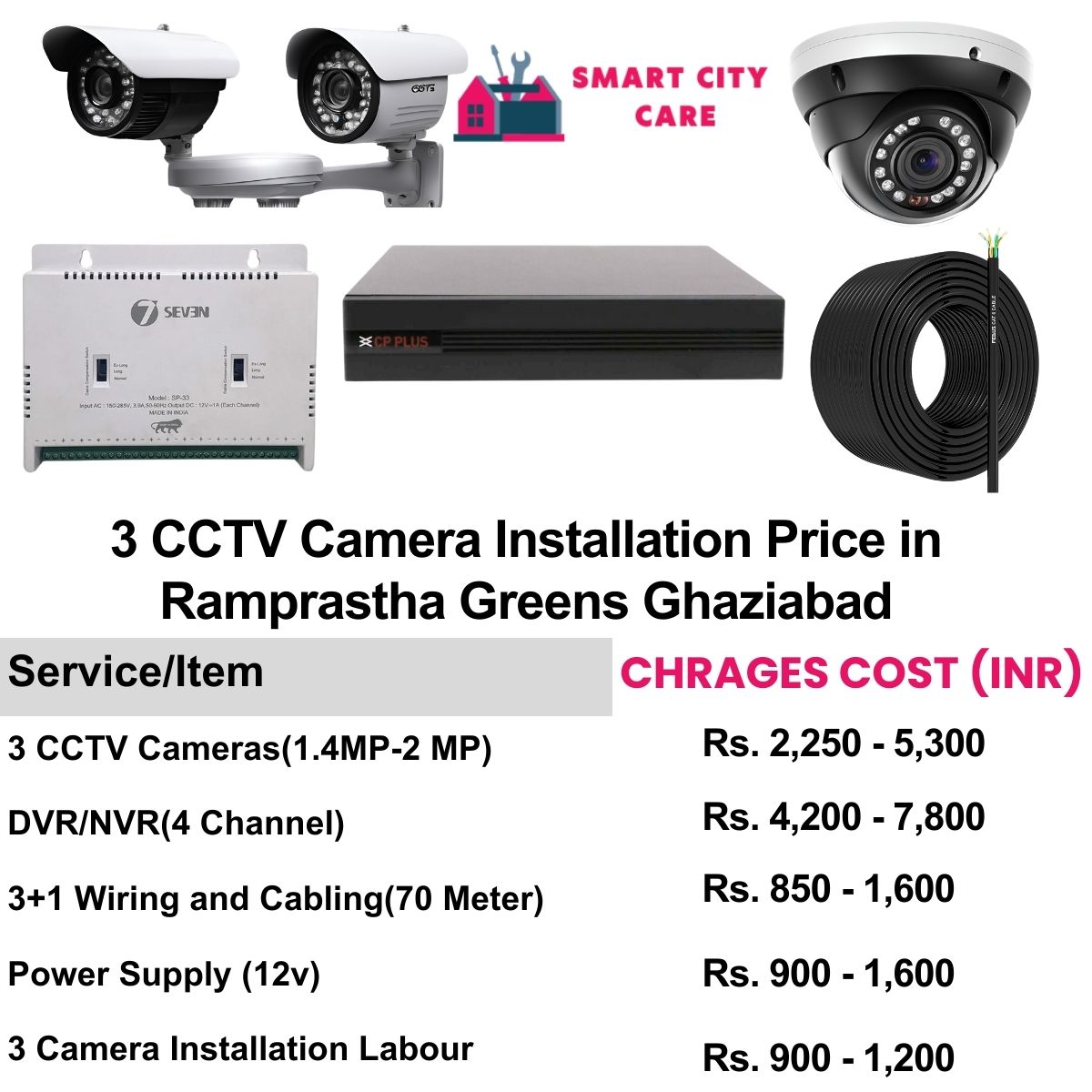 3 CCTV camera installation cost list in  Ghaziabad, Ramprastha Greens