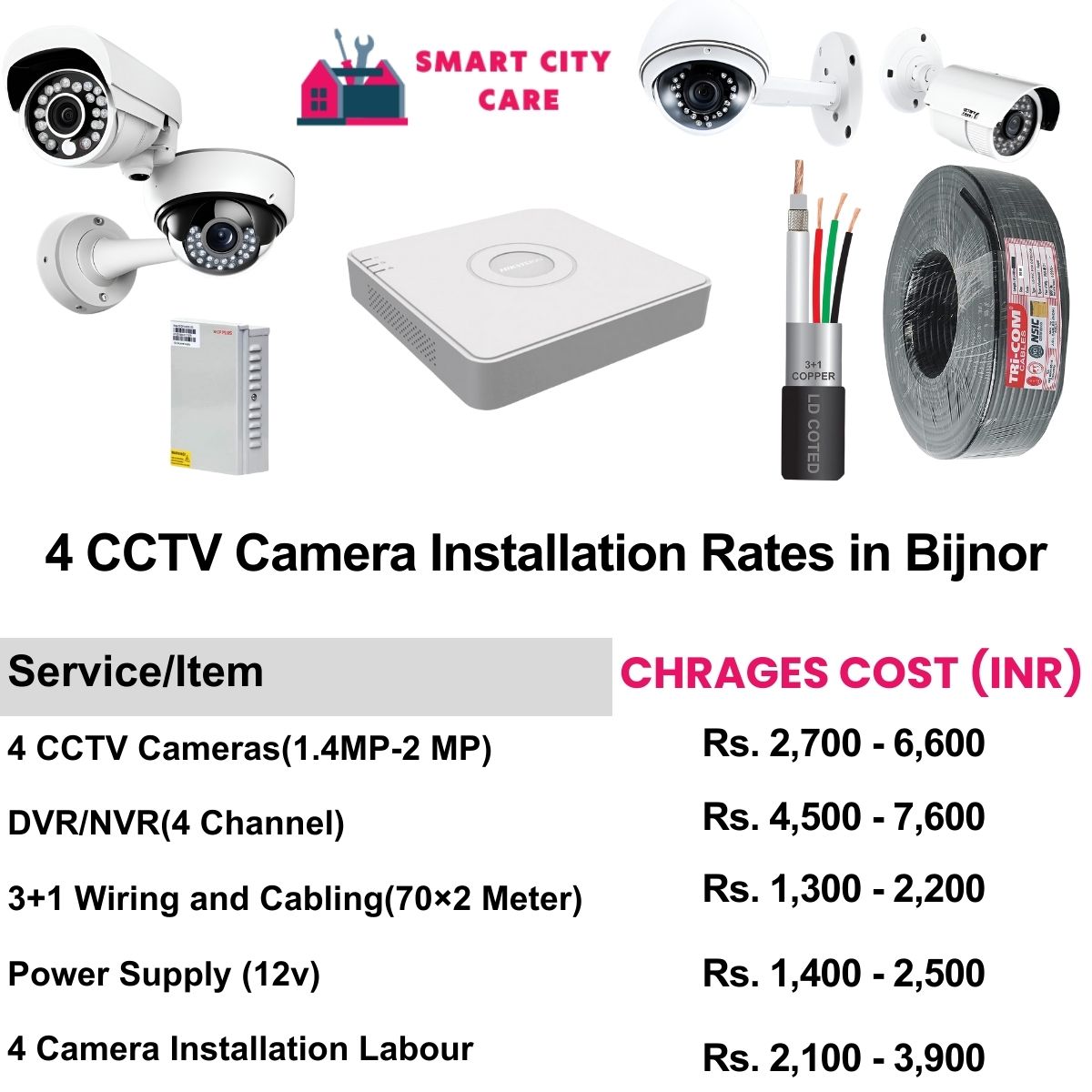 4 CCTV camera installation cost list in  Bijnor