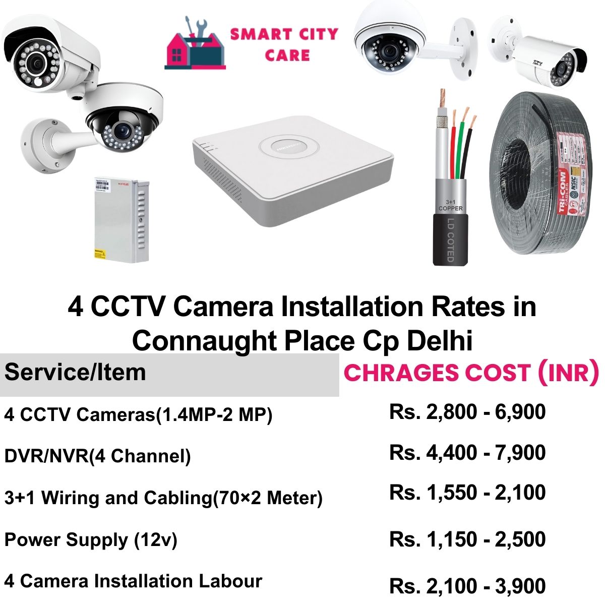 4 CCTV camera installation cost list in  Delhi, Connaught Place cp