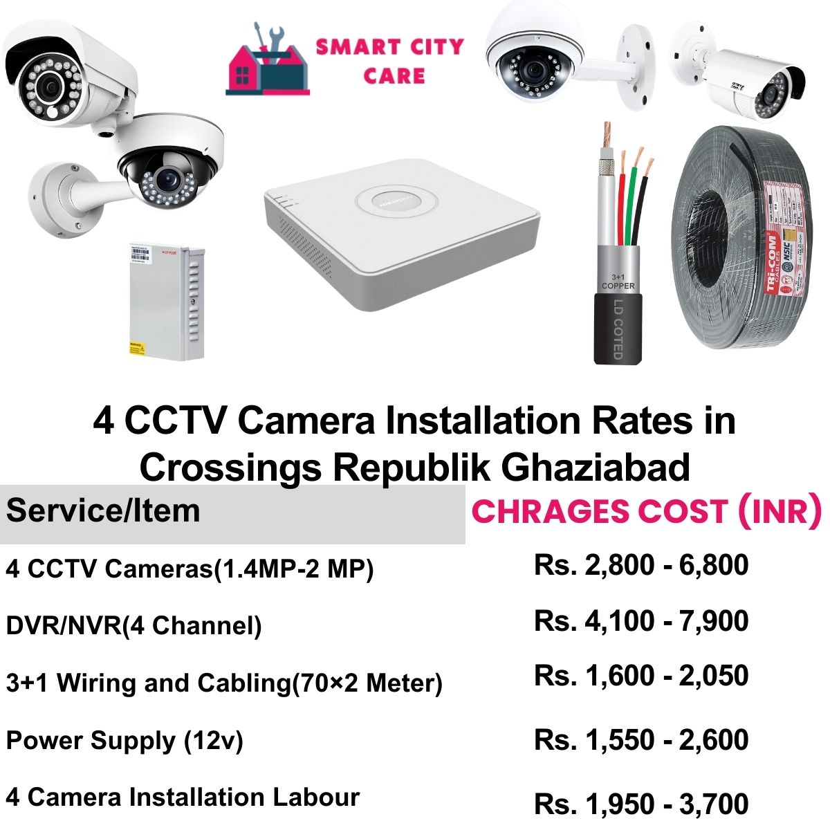 4 CCTV camera installation cost list in  Ghaziabad, Crossings Republik