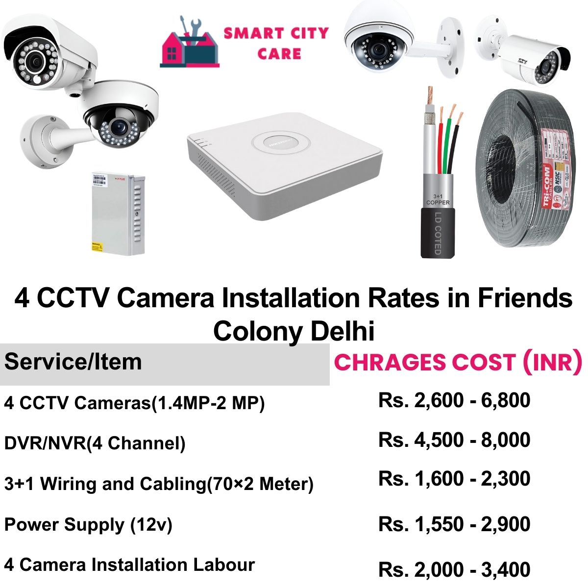 4 CCTV camera installation cost list in  Delhi, Friends Colony