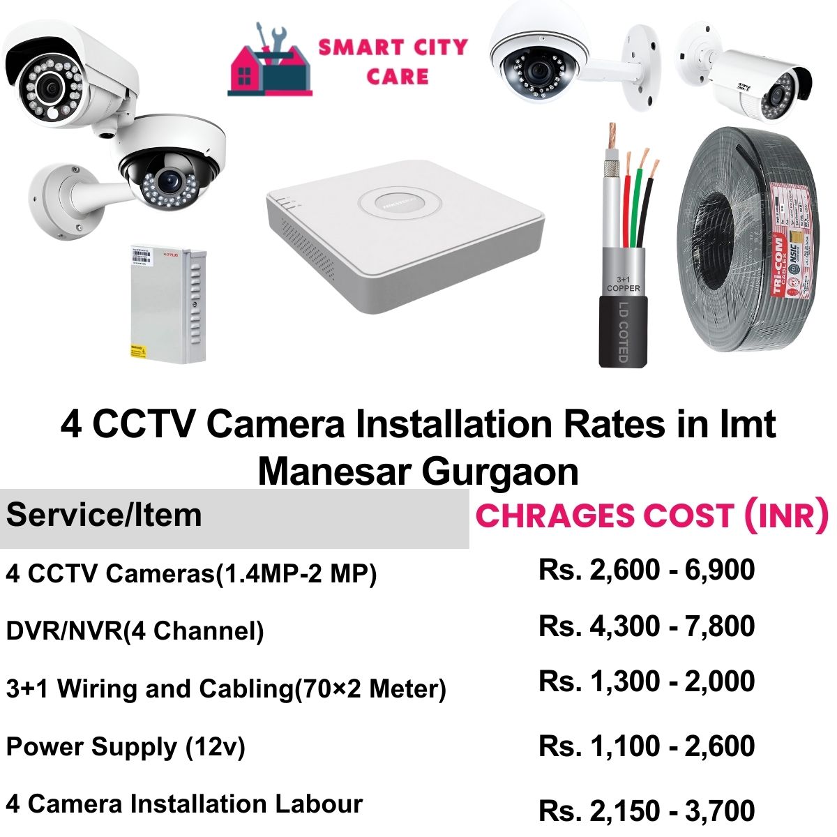 4 CCTV camera installation cost list in  Gurgaon, Imt Manesar