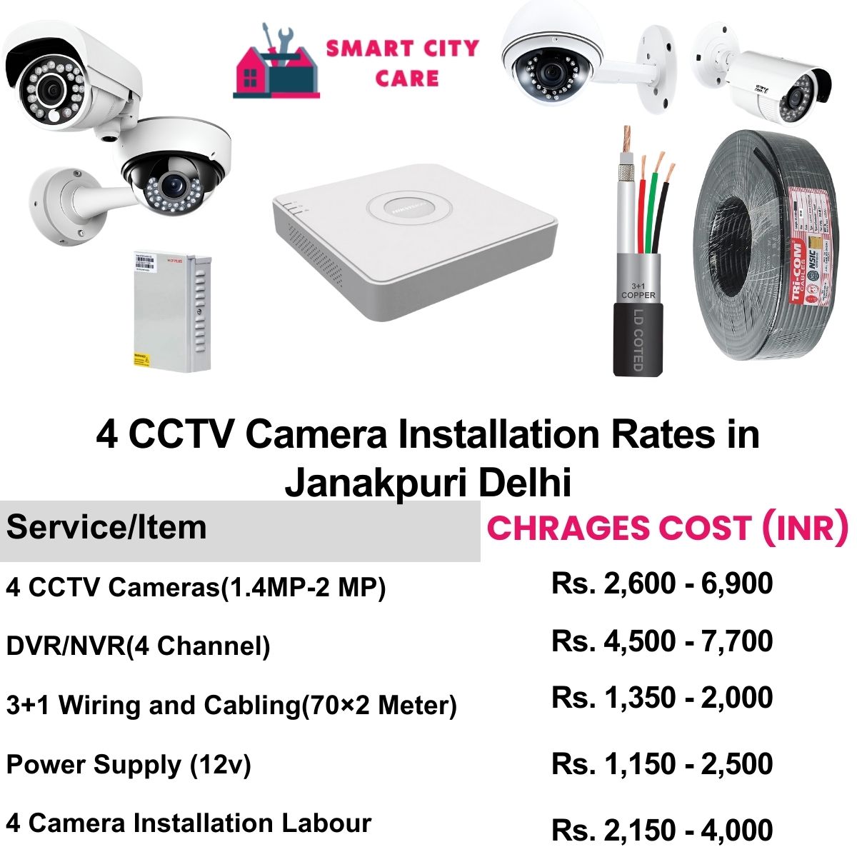 4 CCTV camera installation cost list in  Delhi, Janakpuri