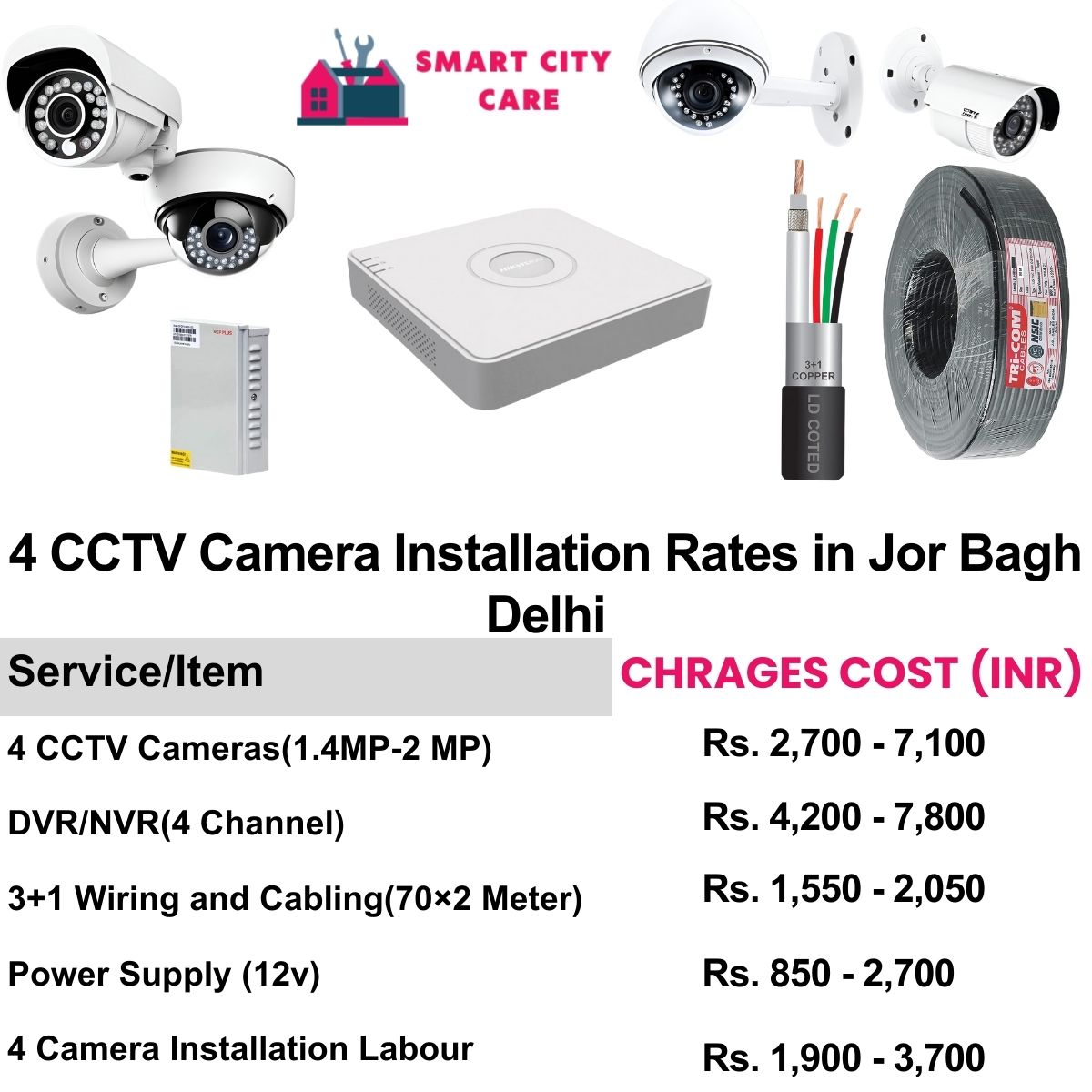 4 CCTV camera installation cost list in  Delhi, Jor Bagh