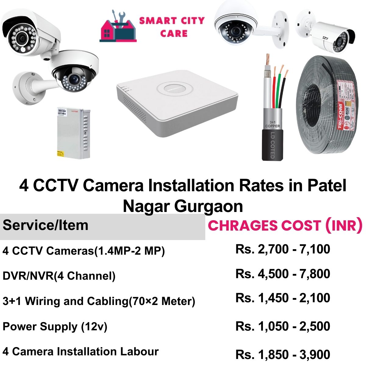 4 CCTV camera installation cost list in  Gurgaon, Patel Nagar