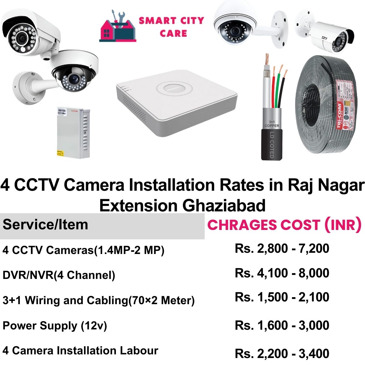 4 CCTV camera installation cost list in  Ghaziabad, Raj Nagar Extension