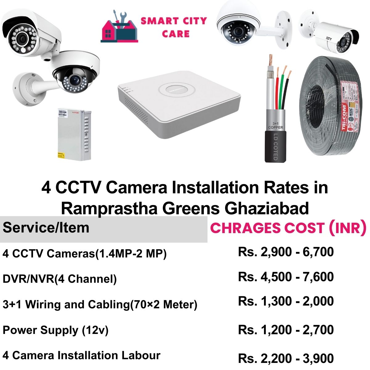 4 CCTV camera installation cost list in  Ghaziabad, Ramprastha Greens