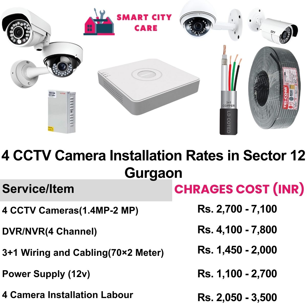 4 CCTV camera installation cost list in  Gurgaon, Sector 12