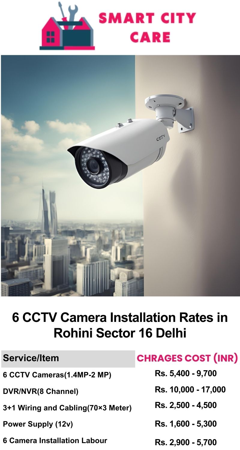 6 CCTV camera installation cost list in  Delhi, Rohini Sector 16