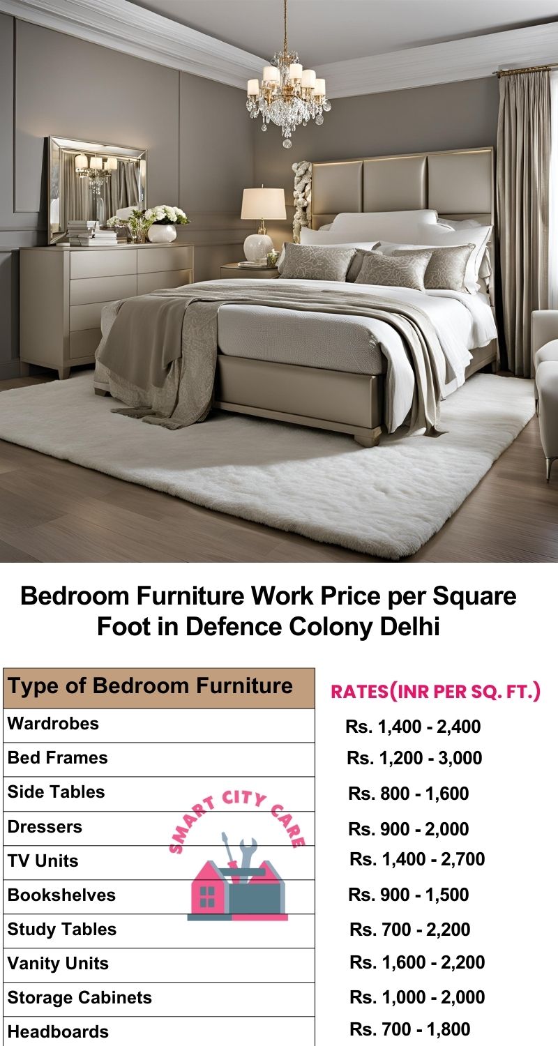 Bedroom Furniture Work Price list per Square Foot in Defence Colony,Delhi