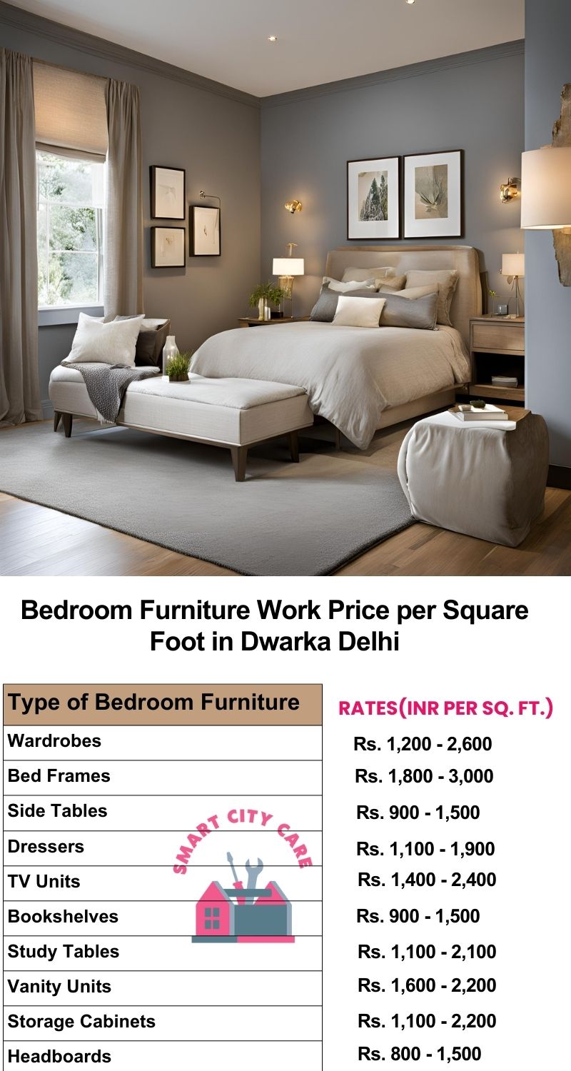 Bedroom Furniture Work Price list per Square Foot in Dwarka,Delhi