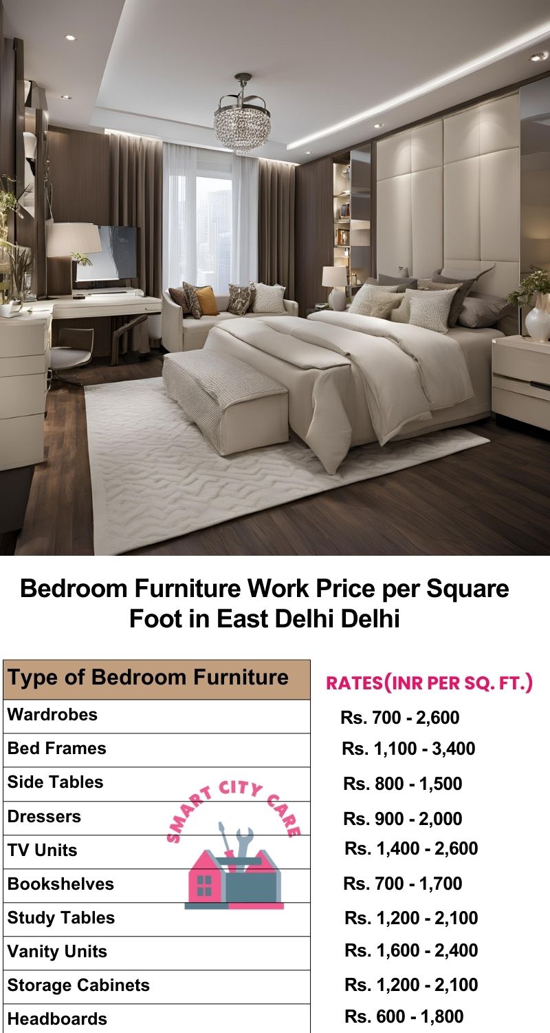 Bedroom Furniture Work Price list per Square Foot in East Delhi,Delhi