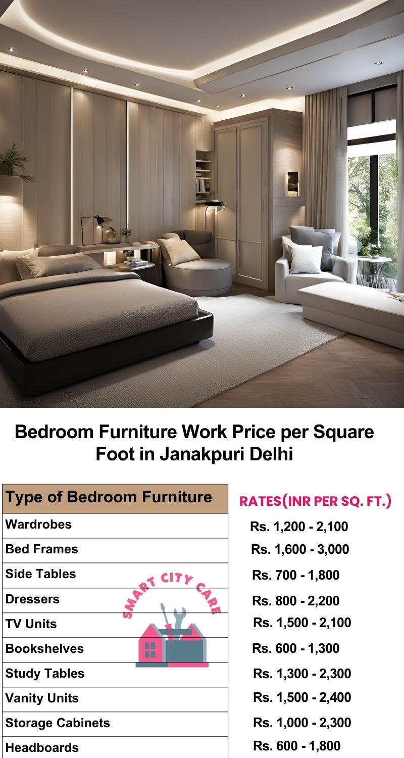 Bedroom Furniture Work Price list per Square Foot in Janakpuri,Delhi