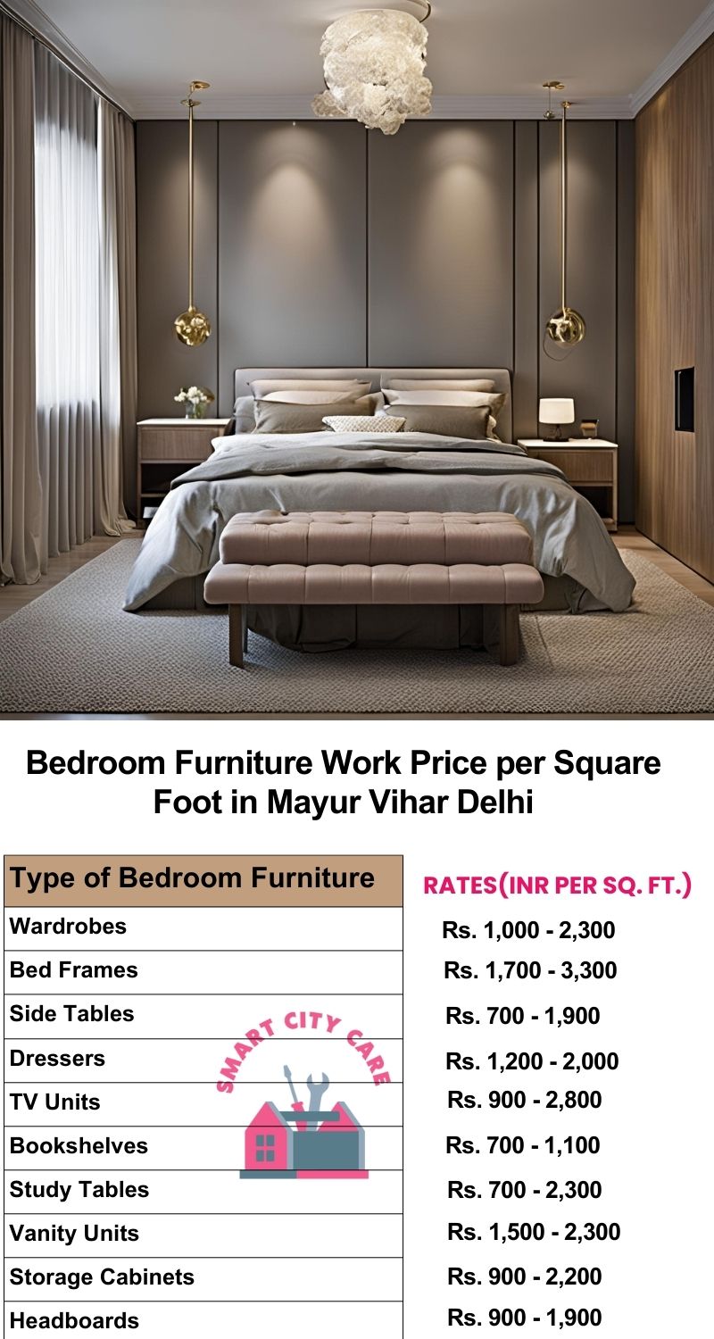 Bedroom Furniture Work Price list per Square Foot in Mayur Vihar,Delhi