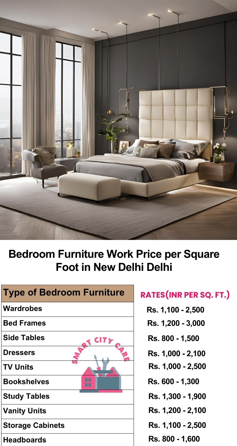 Bedroom Furniture Work Price list per Square Foot in New Delhi,Delhi