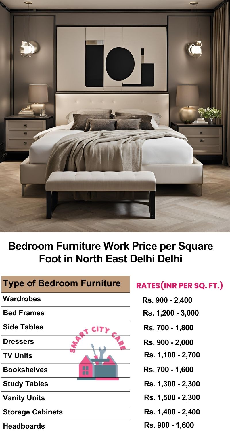 Bedroom Furniture Work Price list per Square Foot in North East Delhi,Delhi