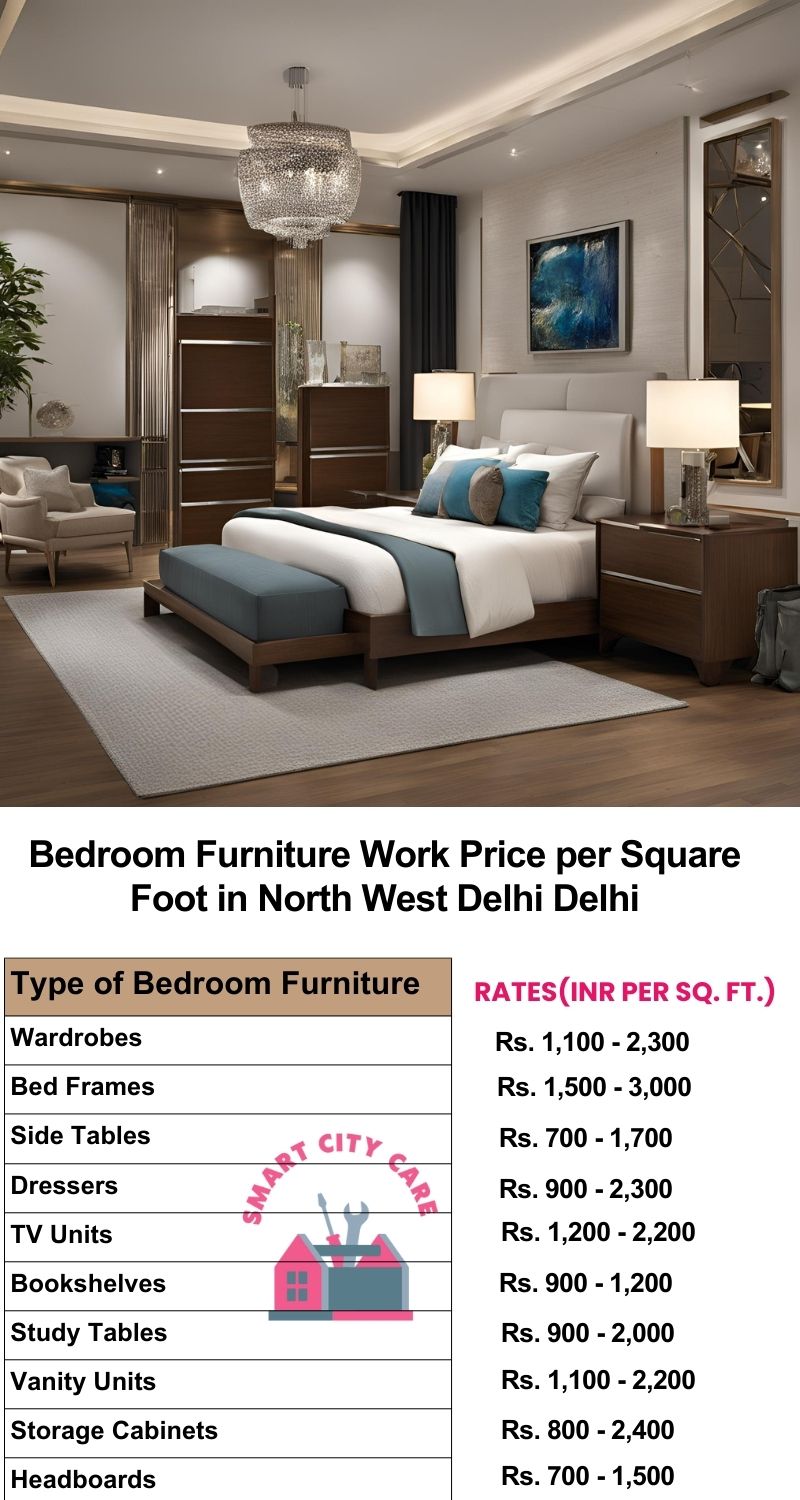 Bedroom Furniture Work Price list per Square Foot in North West Delhi,Delhi