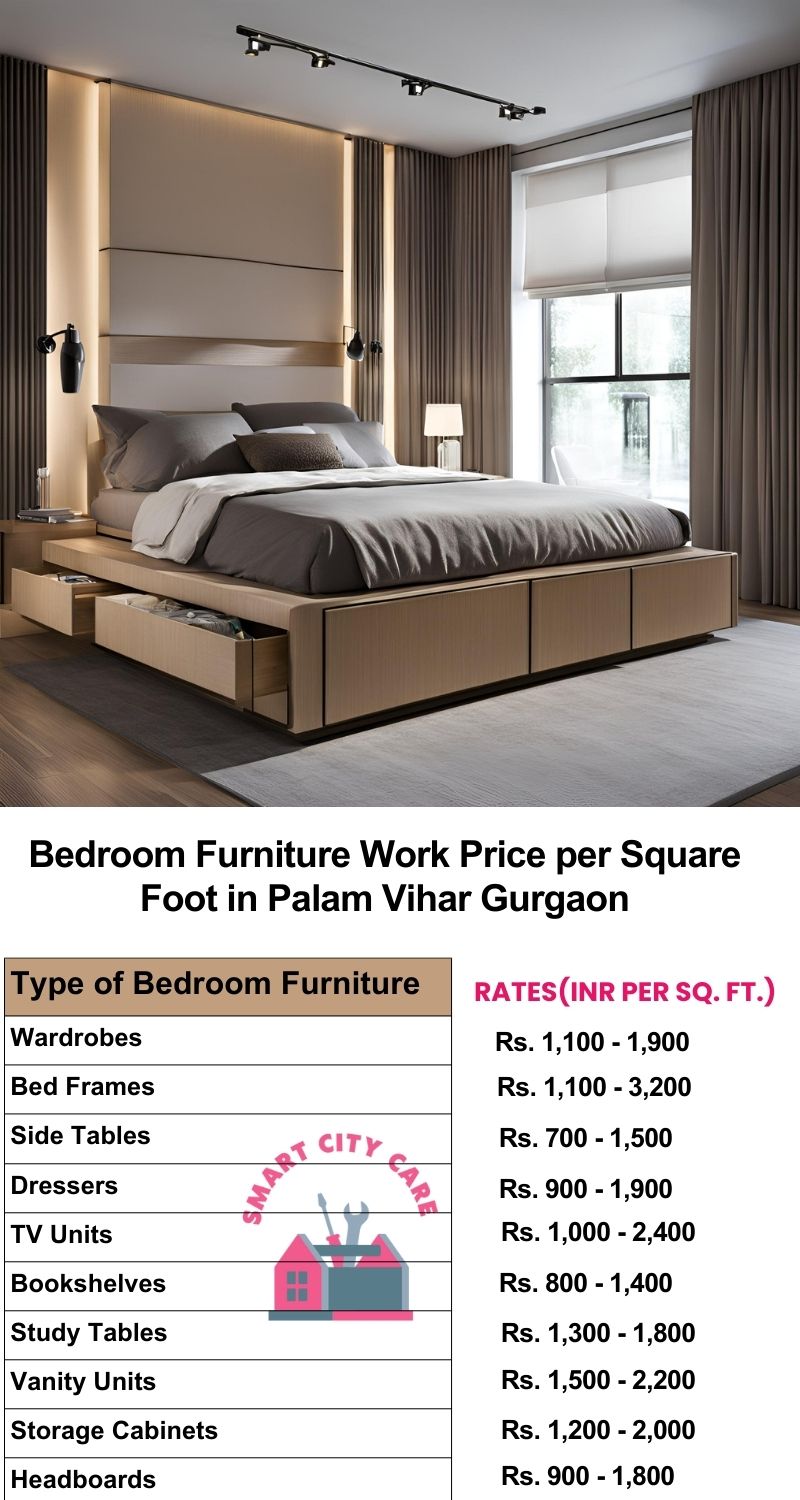 Bedroom Furniture Work Price list per Square Foot in Palam Vihar,Gurgaon