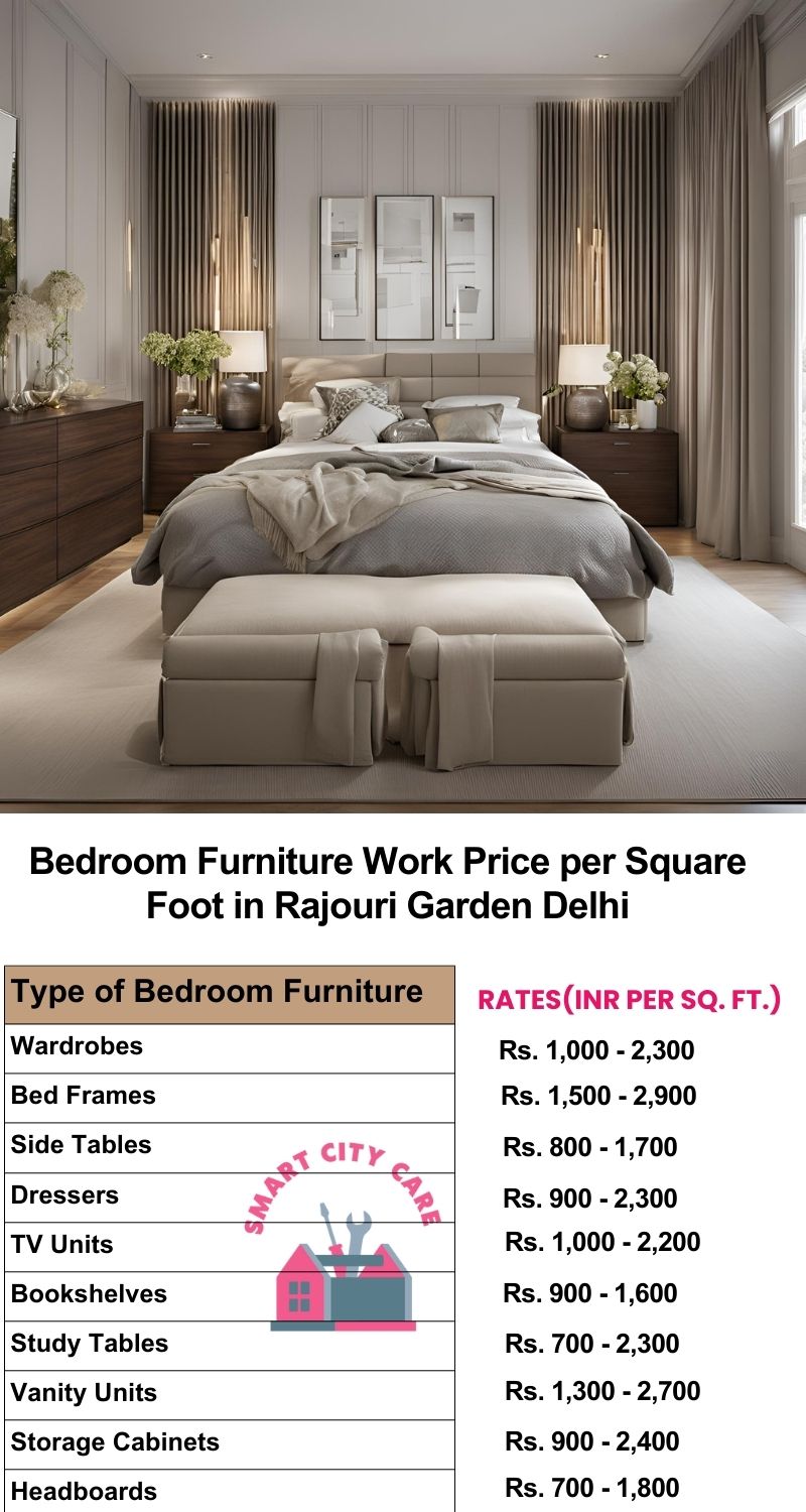 Bedroom Furniture Work Price list per Square Foot in Rajouri Garden,Delhi