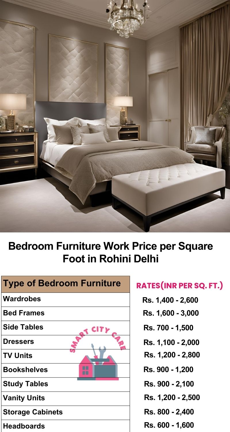 Bedroom Furniture Work Price list per Square Foot in Rohini,Delhi