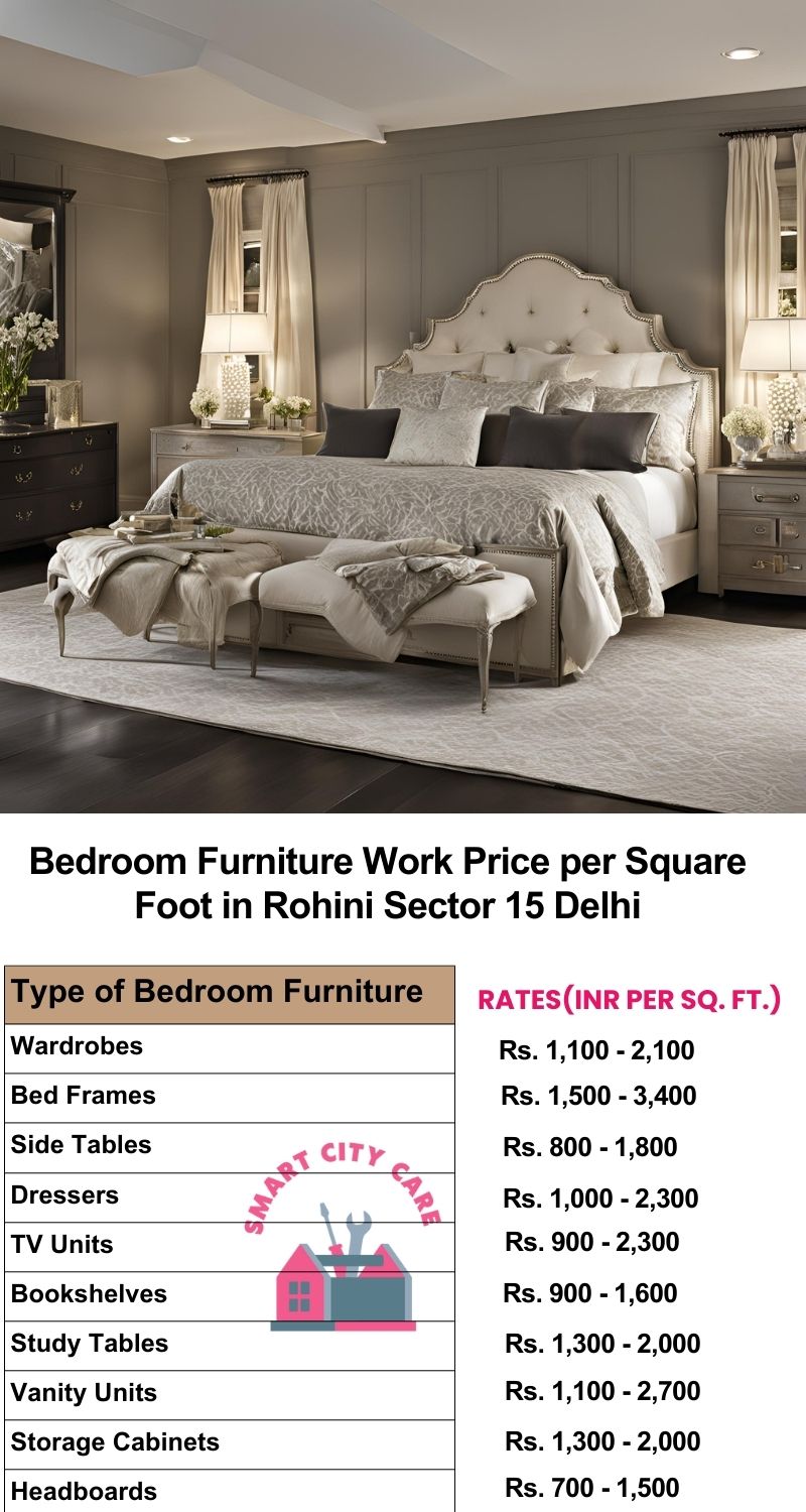 Bedroom Furniture Work Price list per Square Foot in Rohini Sector 15,Delhi