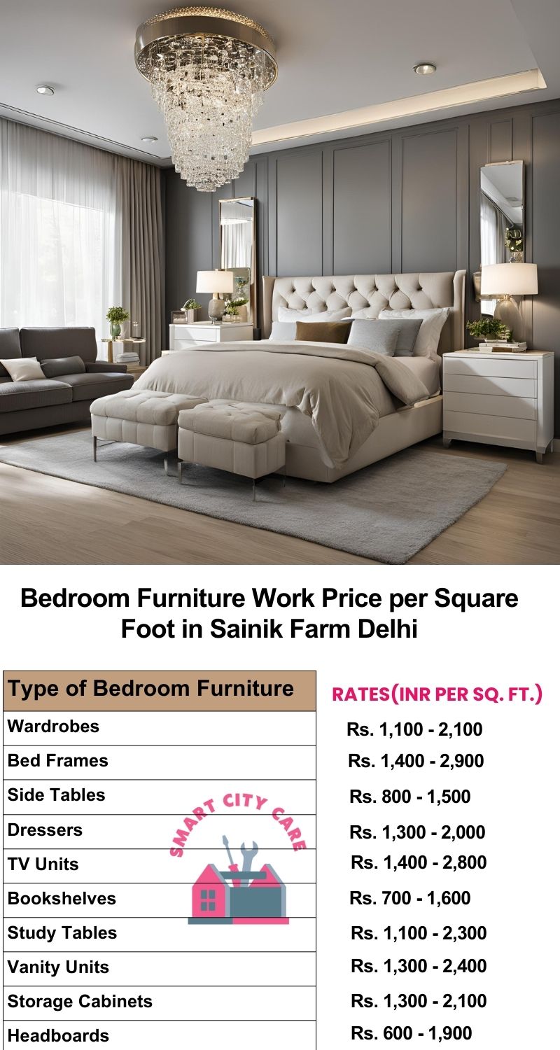 Bedroom Furniture Work Price list per Square Foot in Sainik Farm,Delhi