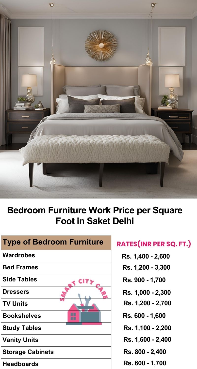 Bedroom Furniture Work Price list per Square Foot in Saket,Delhi