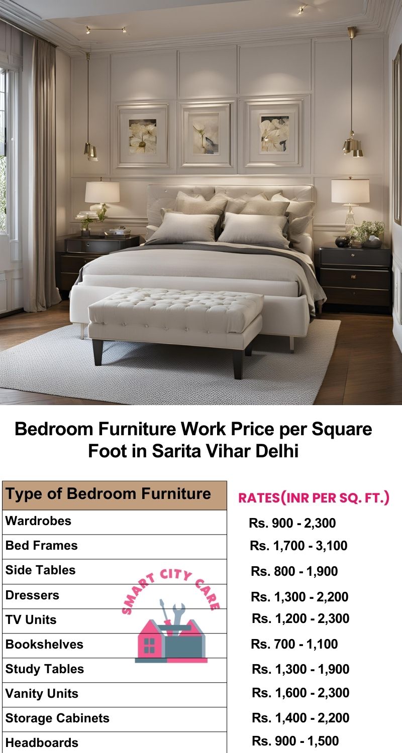 Bedroom Furniture Work Price list per Square Foot in Sarita Vihar,Delhi