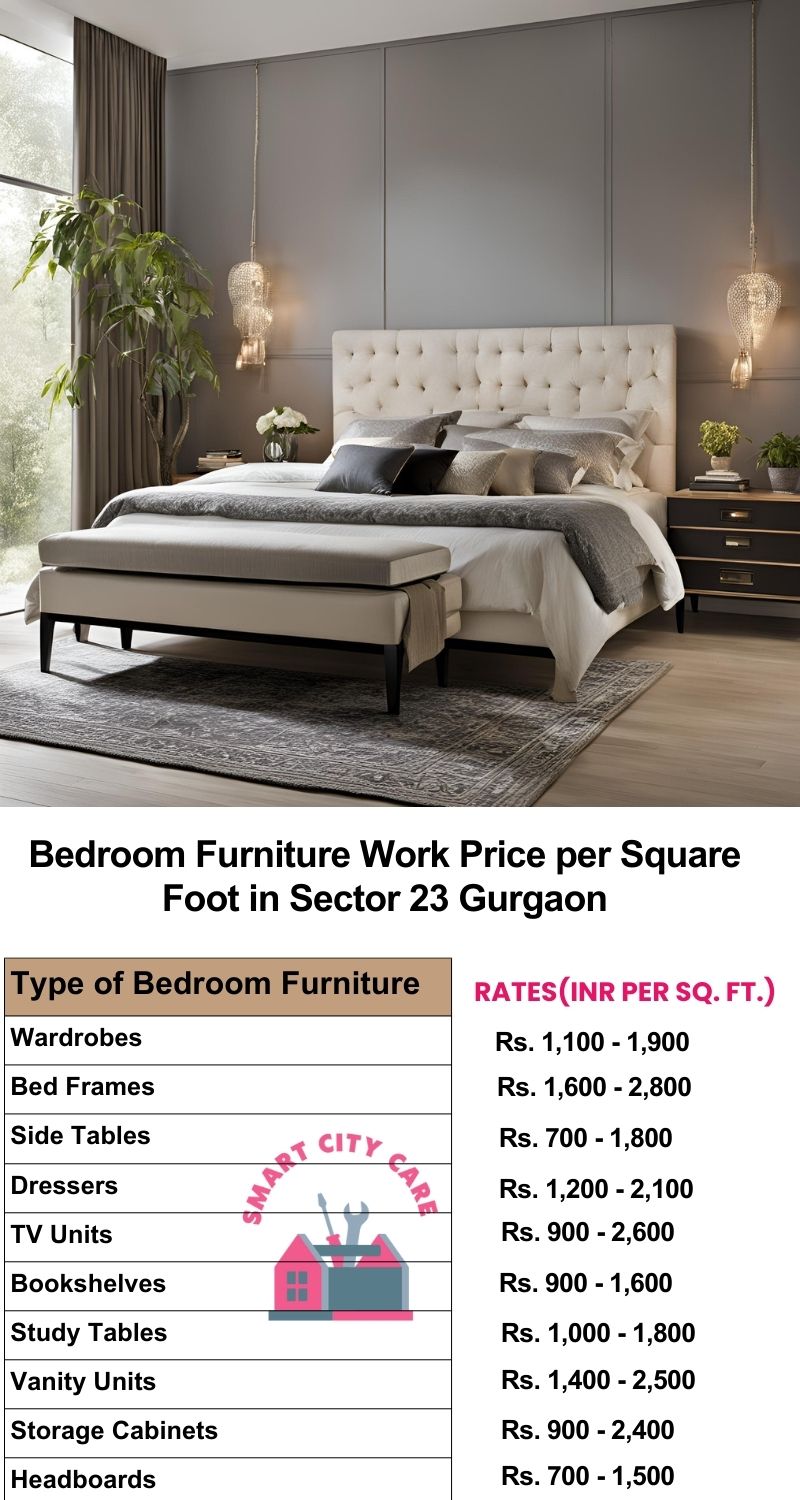 Bedroom Furniture Work Price list per Square Foot in Sector 23,Gurgaon