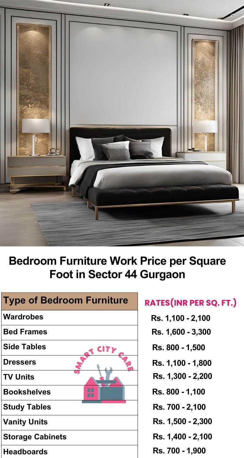 Bedroom Furniture Work Price list per Square Foot in Sector 44,Gurgaon