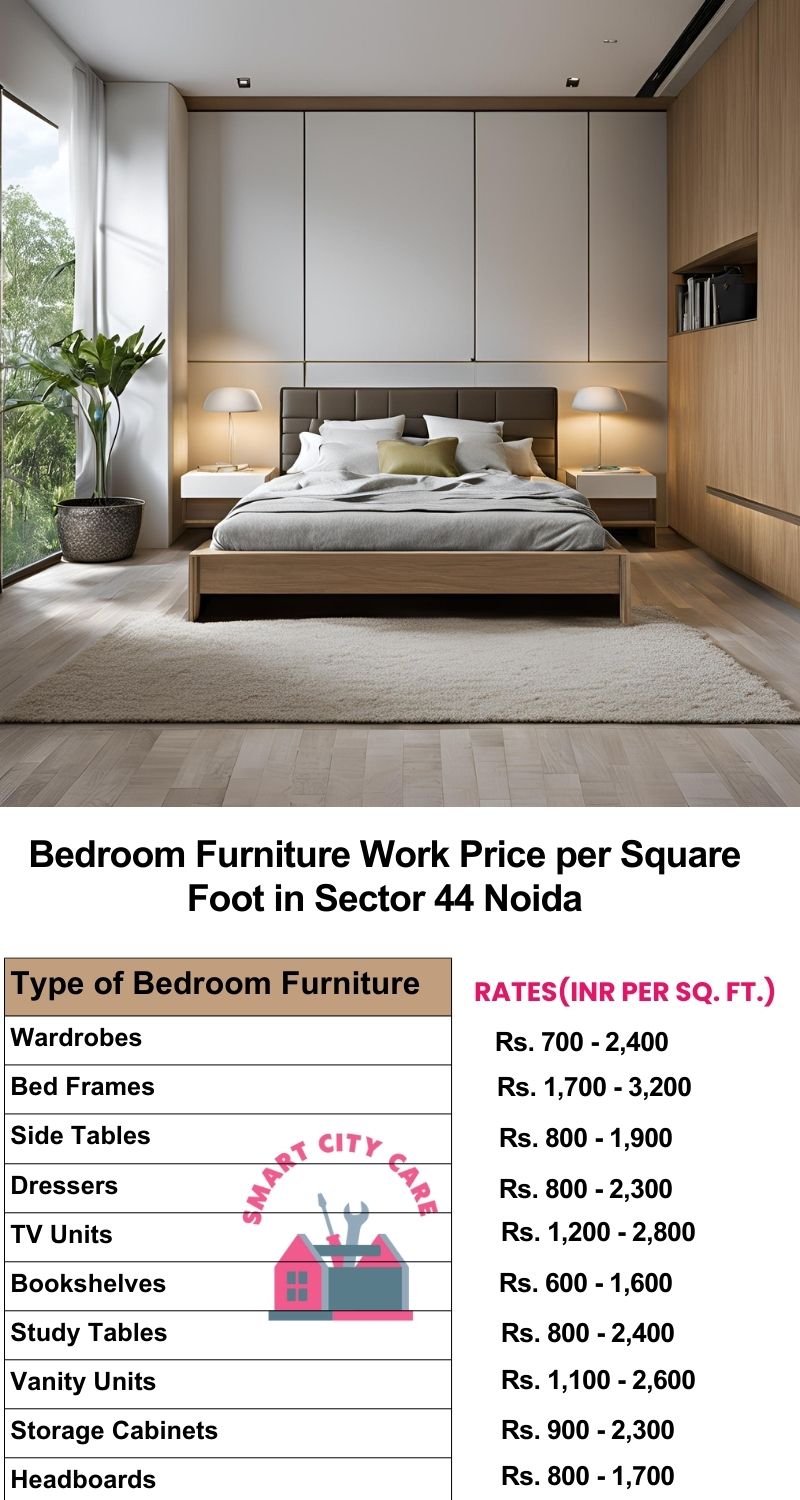 Bedroom Furniture Work Price list per Square Foot in Sector 44,Noida