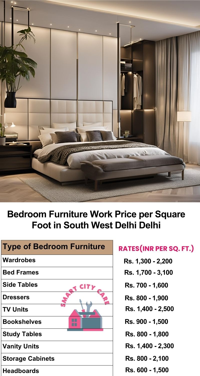 Bedroom Furniture Work Price list per Square Foot in South West Delhi,Delhi