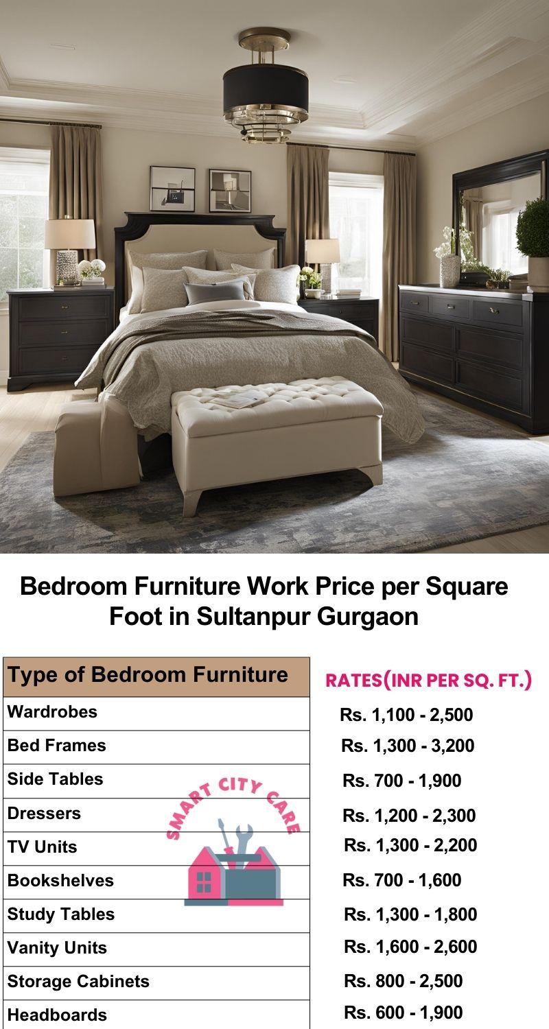 Bedroom Furniture Work Price list per Square Foot in Sultanpur,Gurgaon