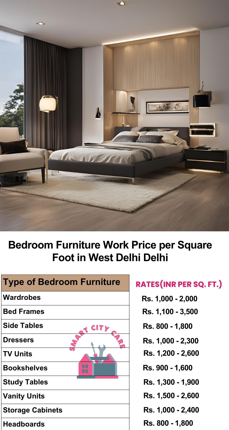 Bedroom Furniture Work Price list per Square Foot in West Delhi,Delhi