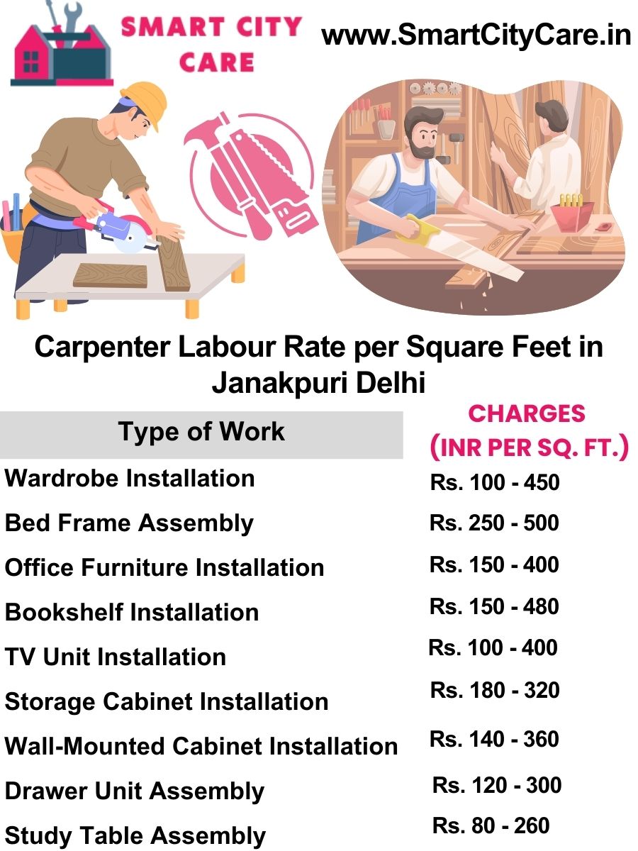 Carpenter Labour Rate per Square Feet list in Janakpuri, Delhi