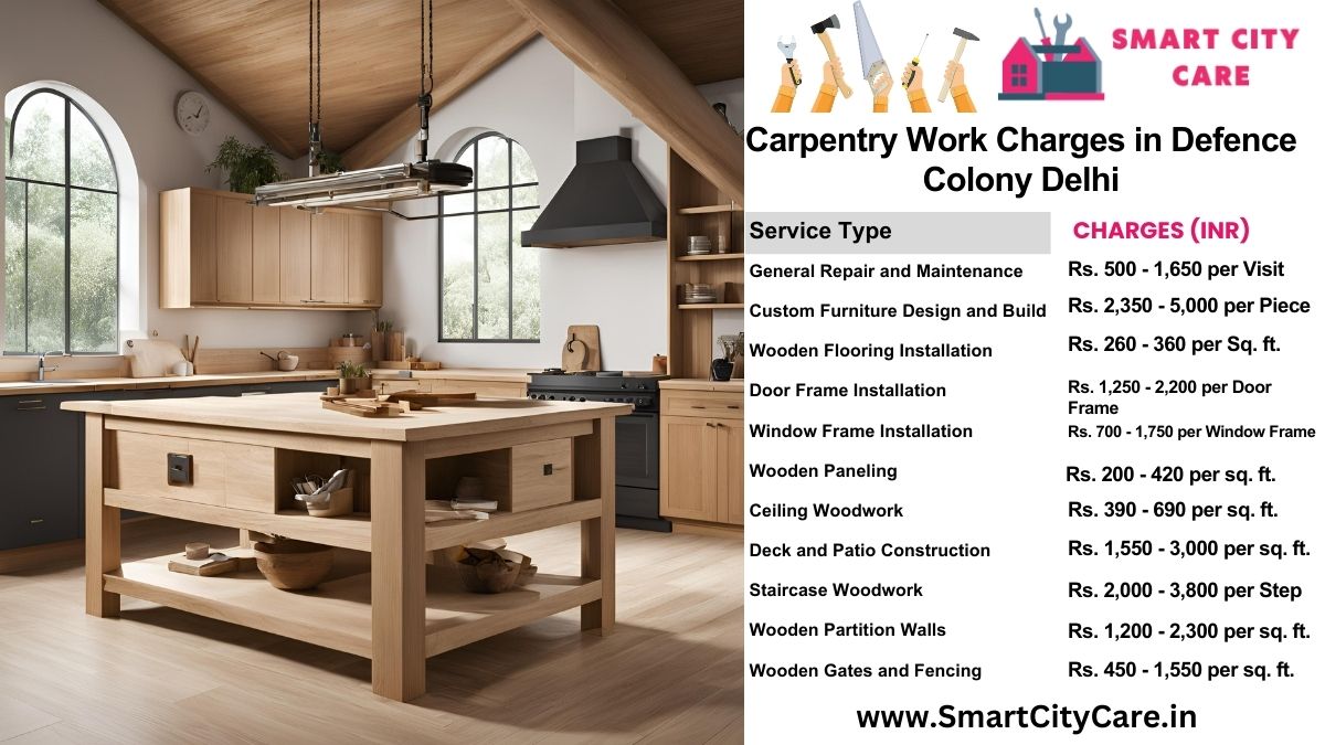 Carpentry Work Charges list in Defence Colony, Delhi