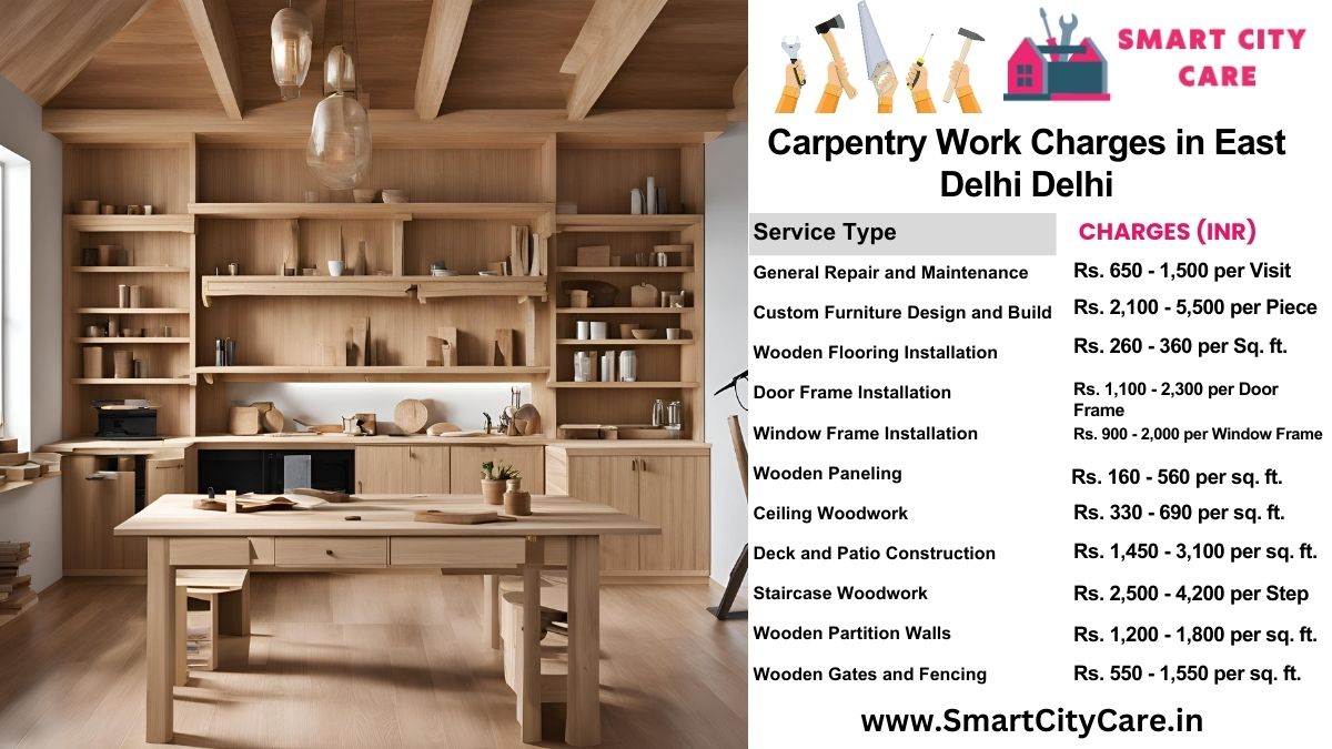 Carpentry Work Charges list in East Delhi, Delhi