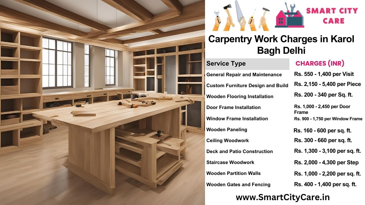 Carpentry Work Charges list in Karol Bagh, Delhi