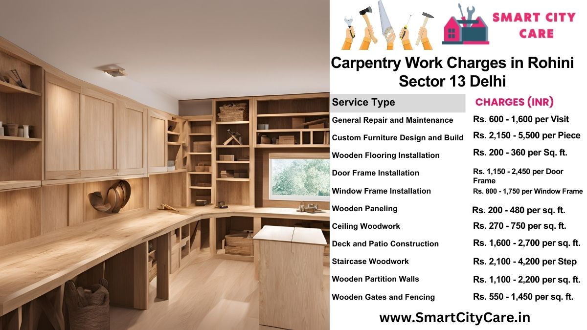 Carpentry Work Charges list in Rohini Sector 13, Delhi