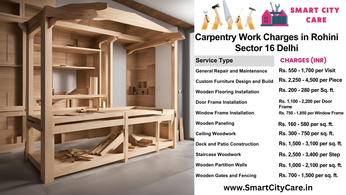 Carpentry Work Charges list in Rohini Sector 16, Delhi