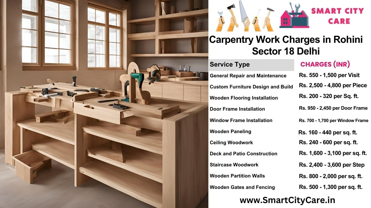 Carpentry Work Charges list in Rohini Sector 18, Delhi