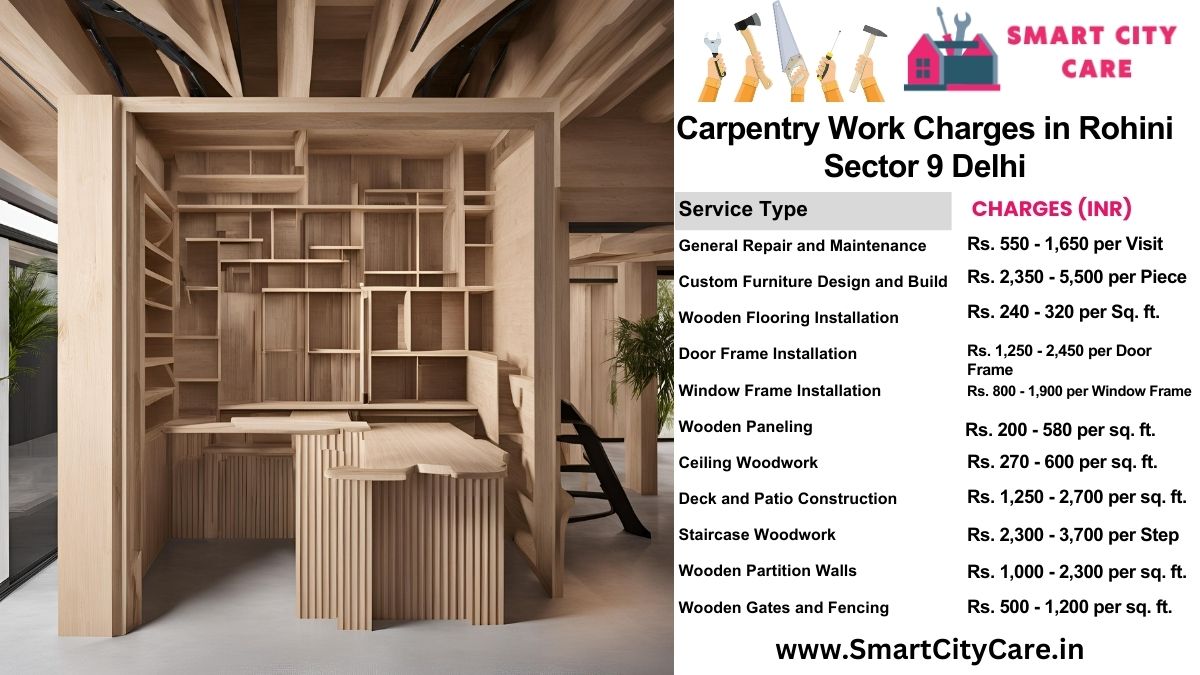 Carpentry Work Charges list in Rohini Sector 9, Delhi